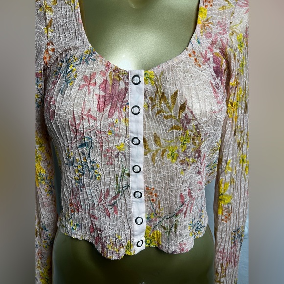 We The Free Sheer Floral Top - Pink and Green XS - Picture 3 of 7